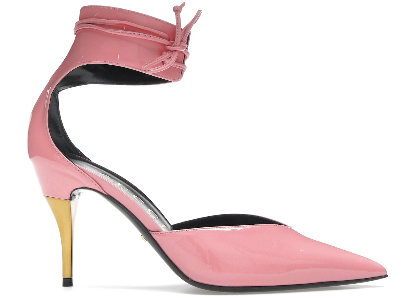 gucci high heel pump patent leather with ankle cuff pink (women's)