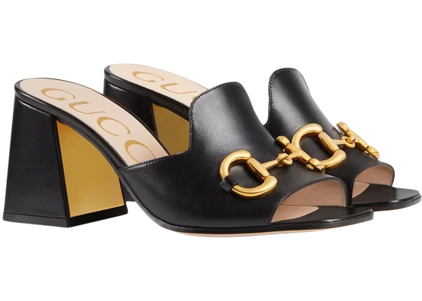 gucci horsbit 75mm heeled sandal black leather