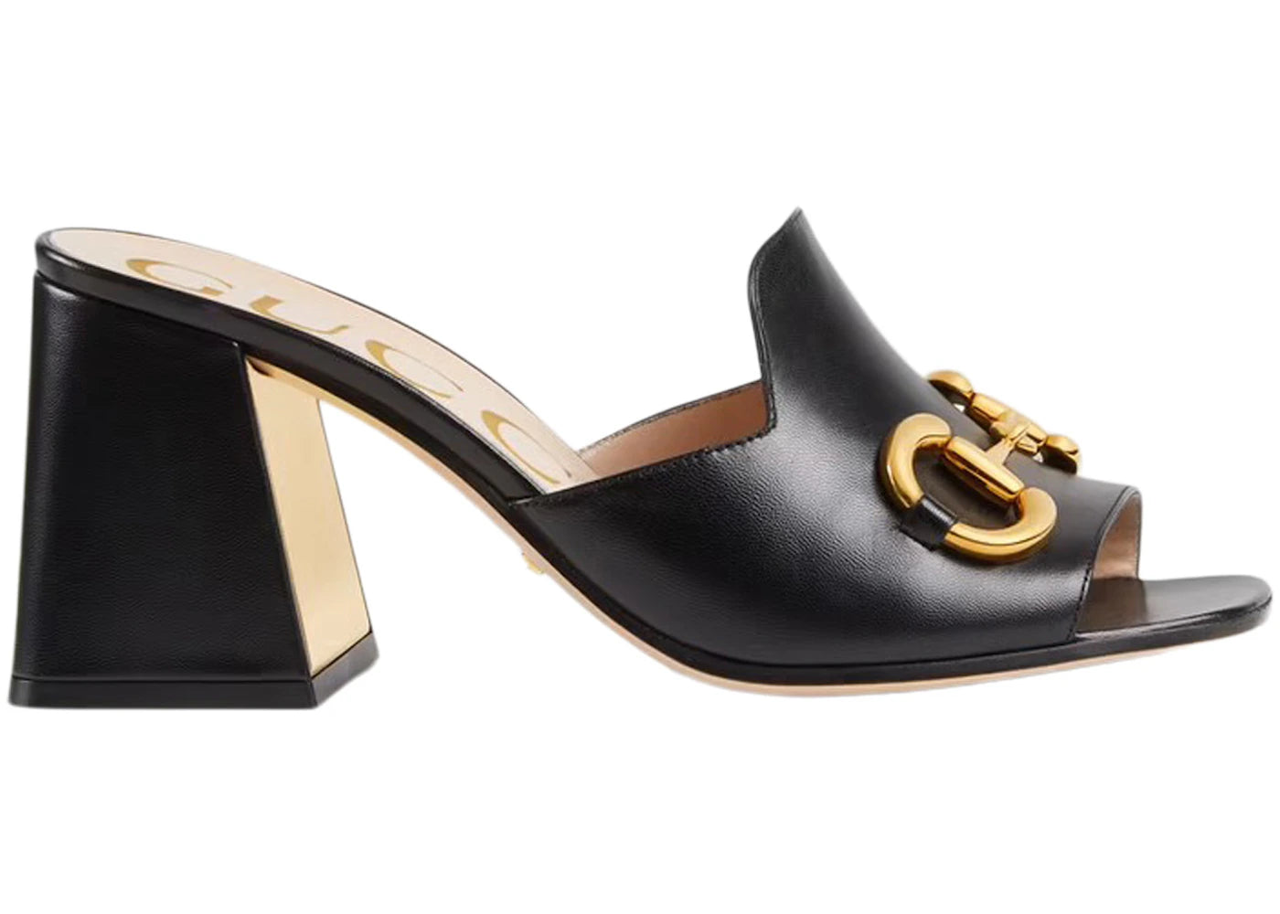 gucci horsbit 75mm heeled sandal black leather