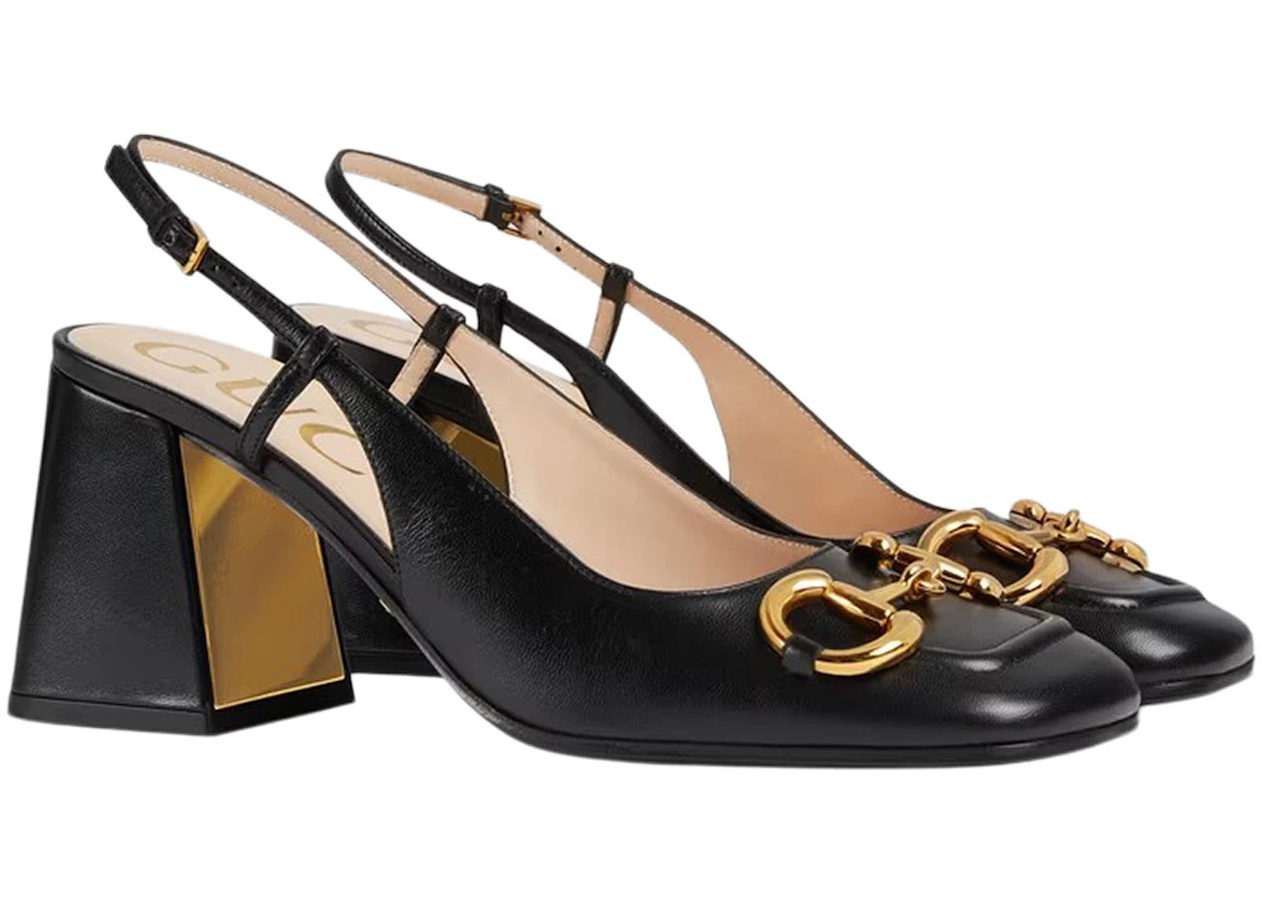 gucci horsebit 75mm heeled slingback black leather