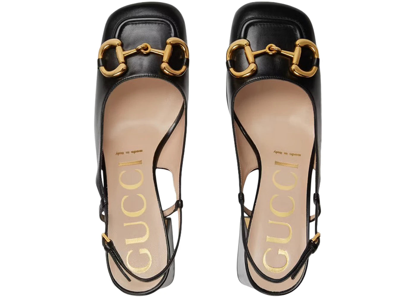 gucci horsebit 75mm heeled slingback black leather