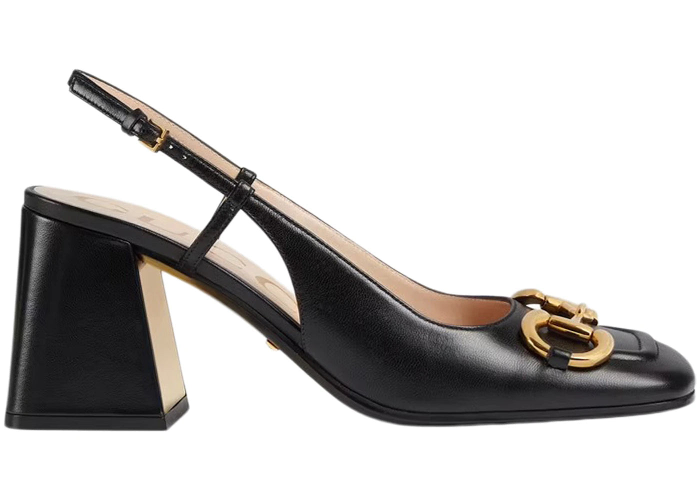 gucci horsebit 75mm heeled slingback black leather