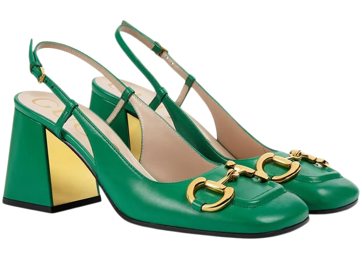 gucci horsebit 75mm heeled slingback bright green leather