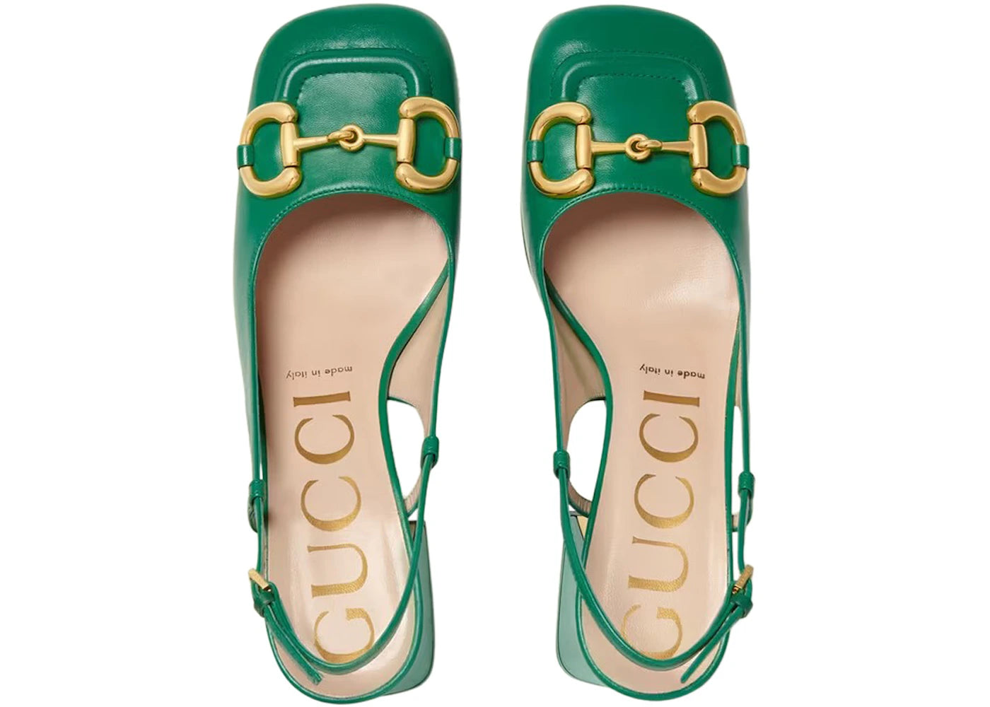 gucci horsebit 75mm heeled slingback bright green leather