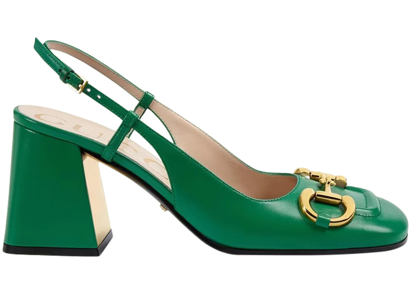 gucci horsebit 75mm heeled slingback bright green leather
