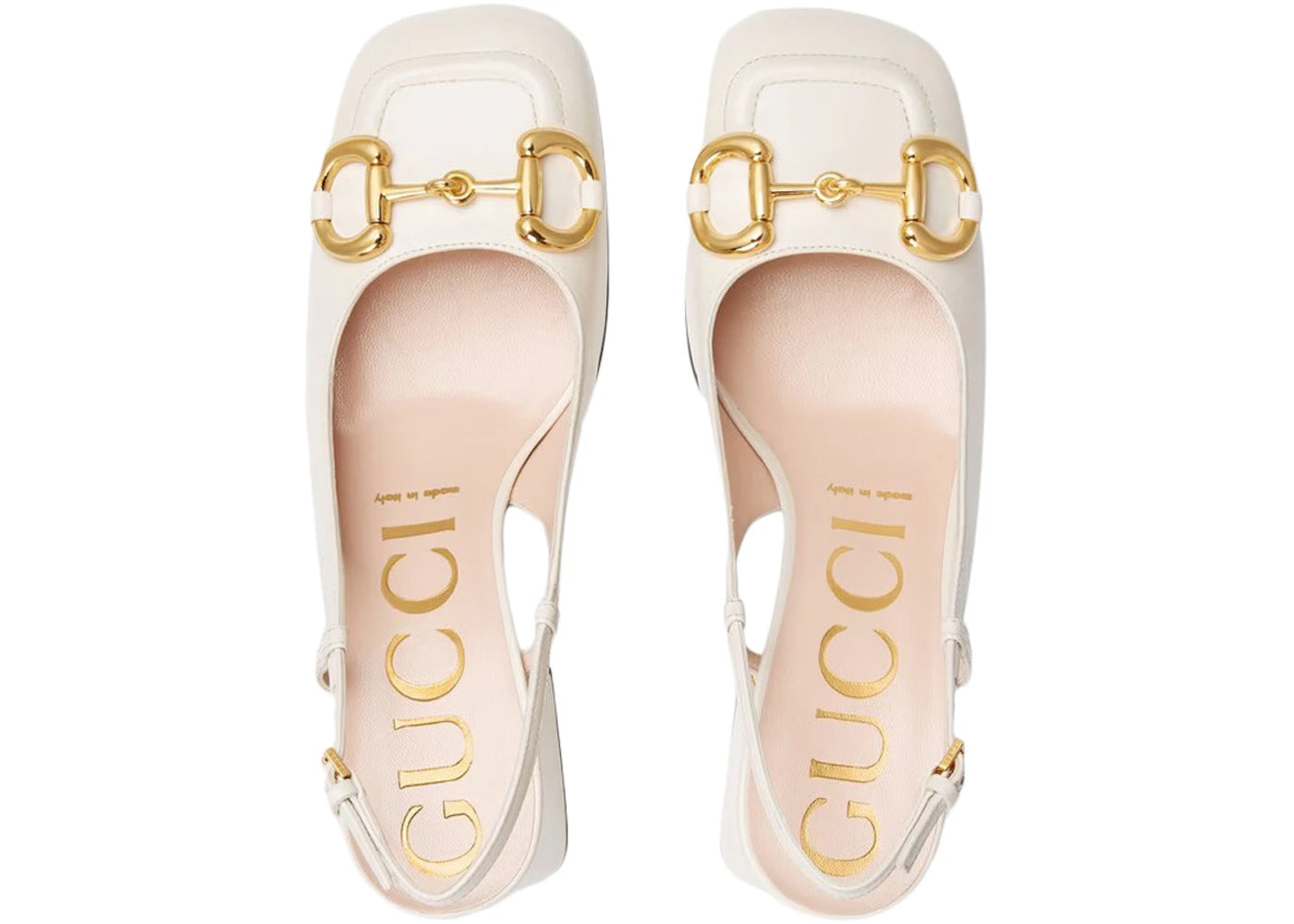 gucci horsebit 75mm heeled slingback white leather