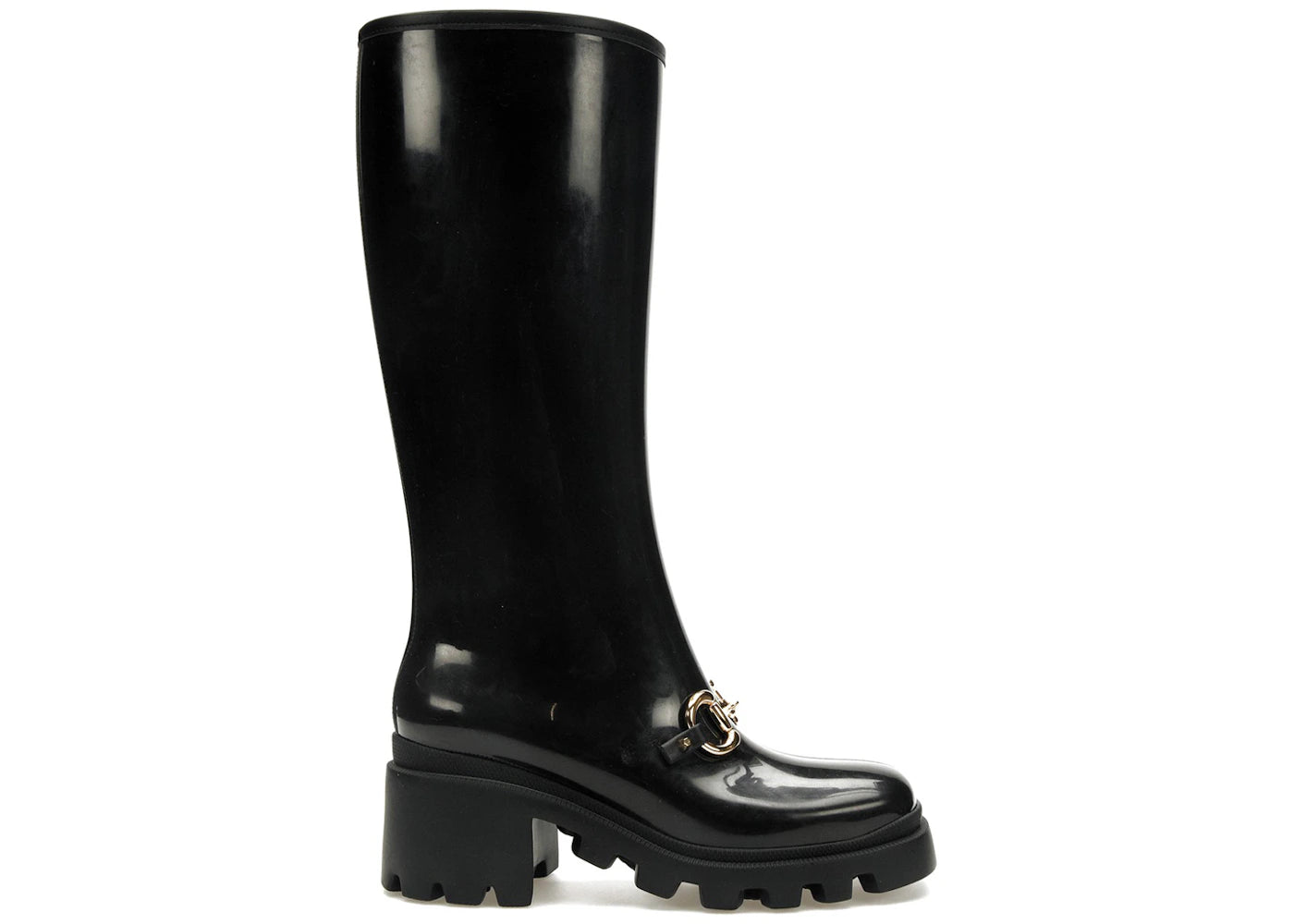 gucci horsebit knee-high boot black rubber (women's)