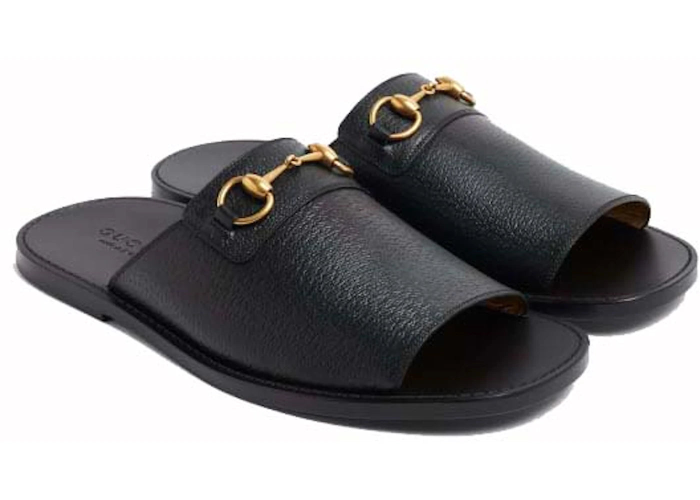 gucci horsebit leather flat slides black