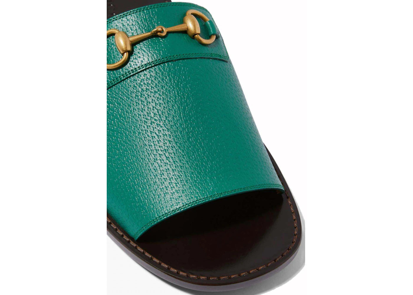 gucci horsebit leather flat slides green