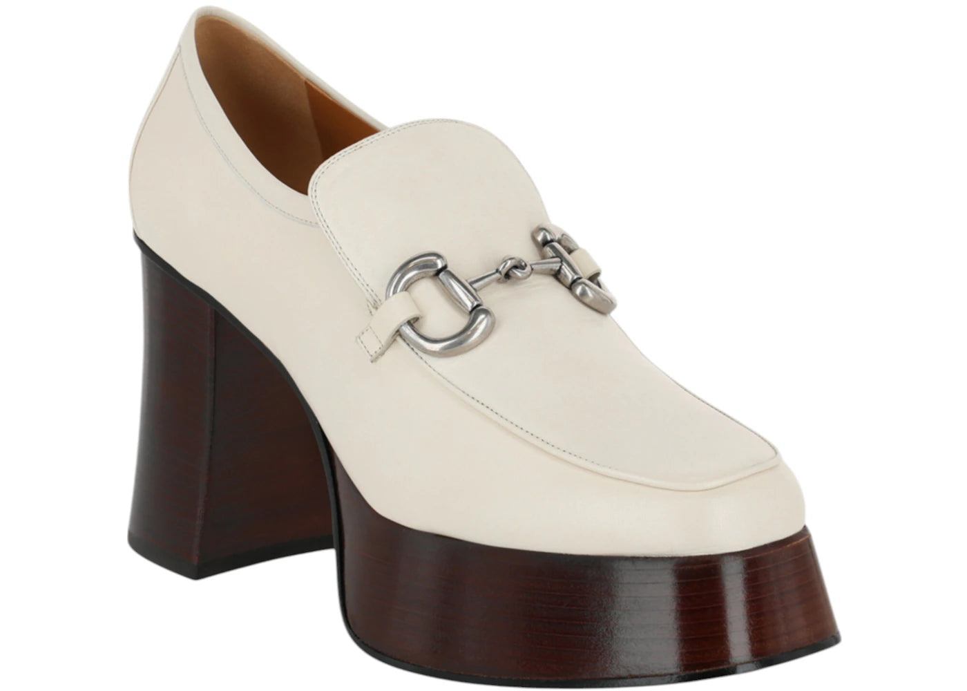 gucci horsebit leather platform loafers cream (women's)