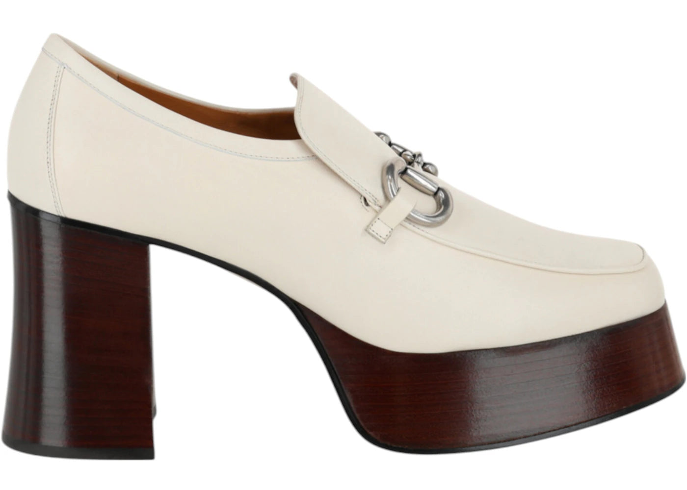 gucci horsebit leather platform loafers cream (women's)