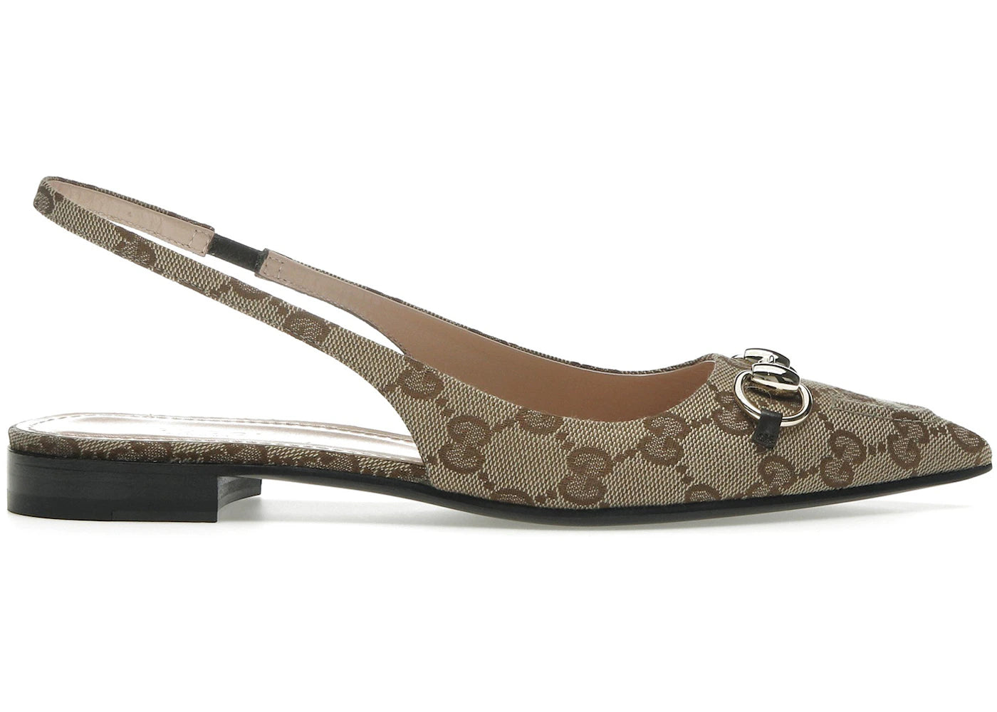 gucci horsebit slingback flat beige gg canvas (women's)