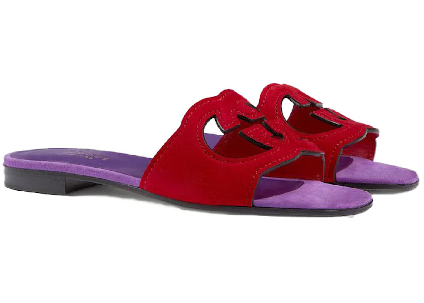 gucci interlocking g cut slide sandal red purple suede