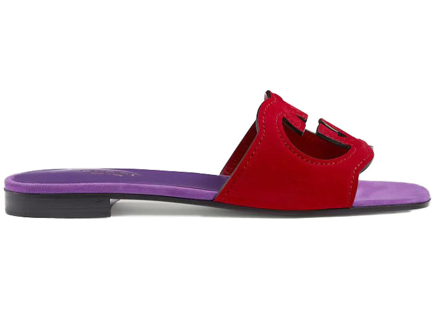gucci interlocking g cut slide sandal red purple suede