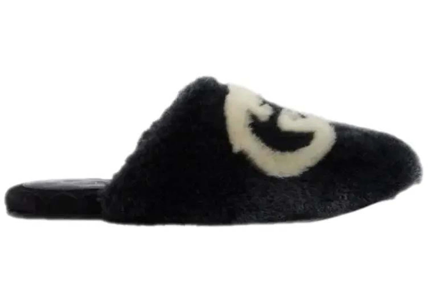 gucci interlocking g faux-fur slippers black white (women's)