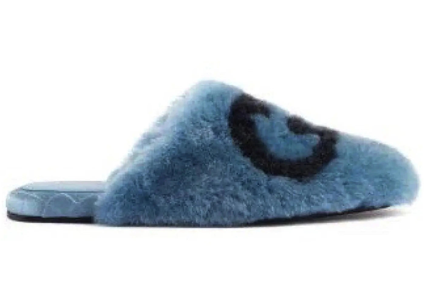 gucci interlocking g faux-fur slippers blue black (women's)