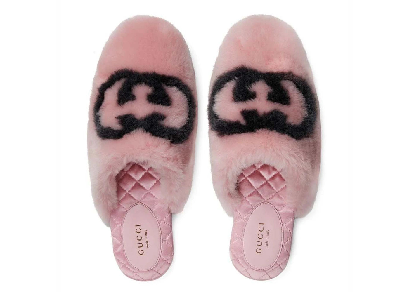 gucci interlocking g faux-fur slippers pink black (women's)