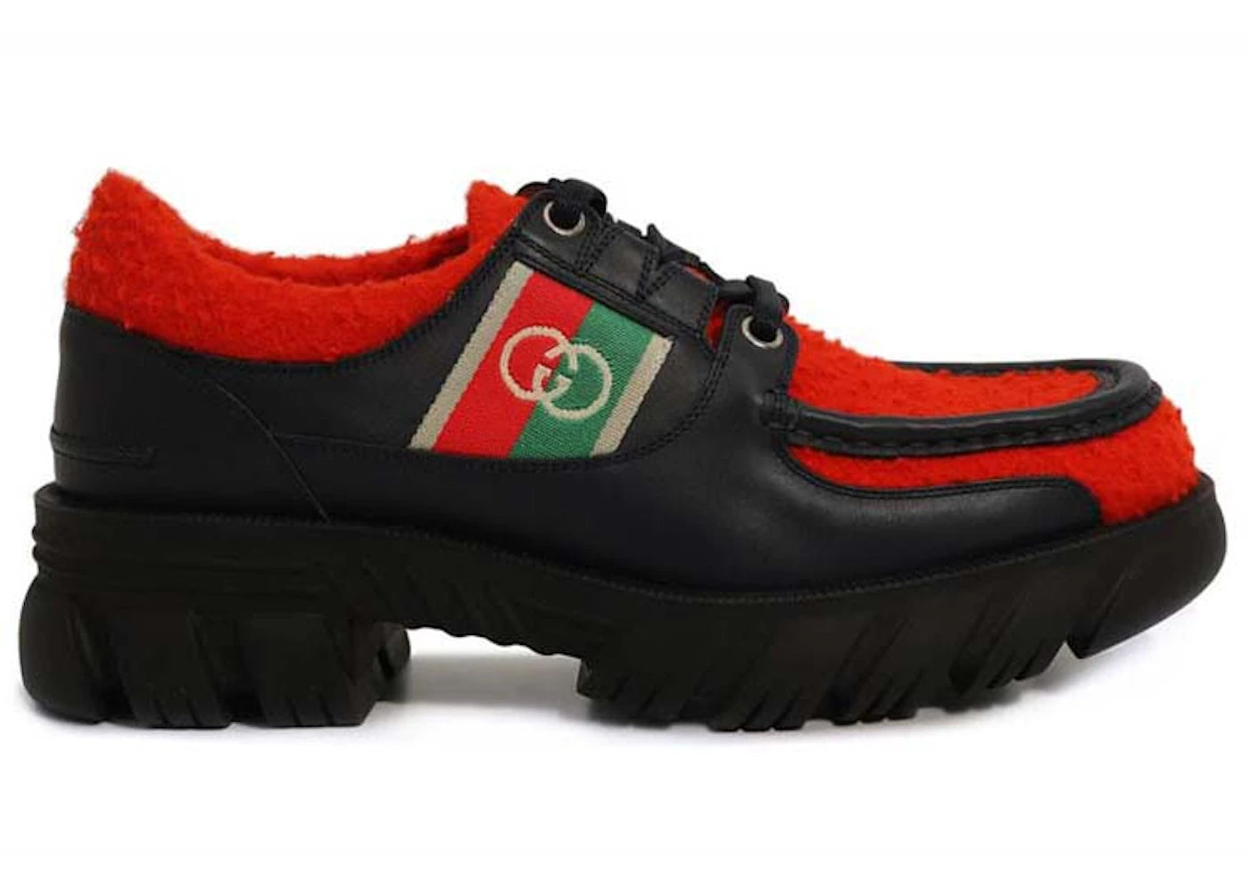 gucci interlocking g lace-up derbys red black