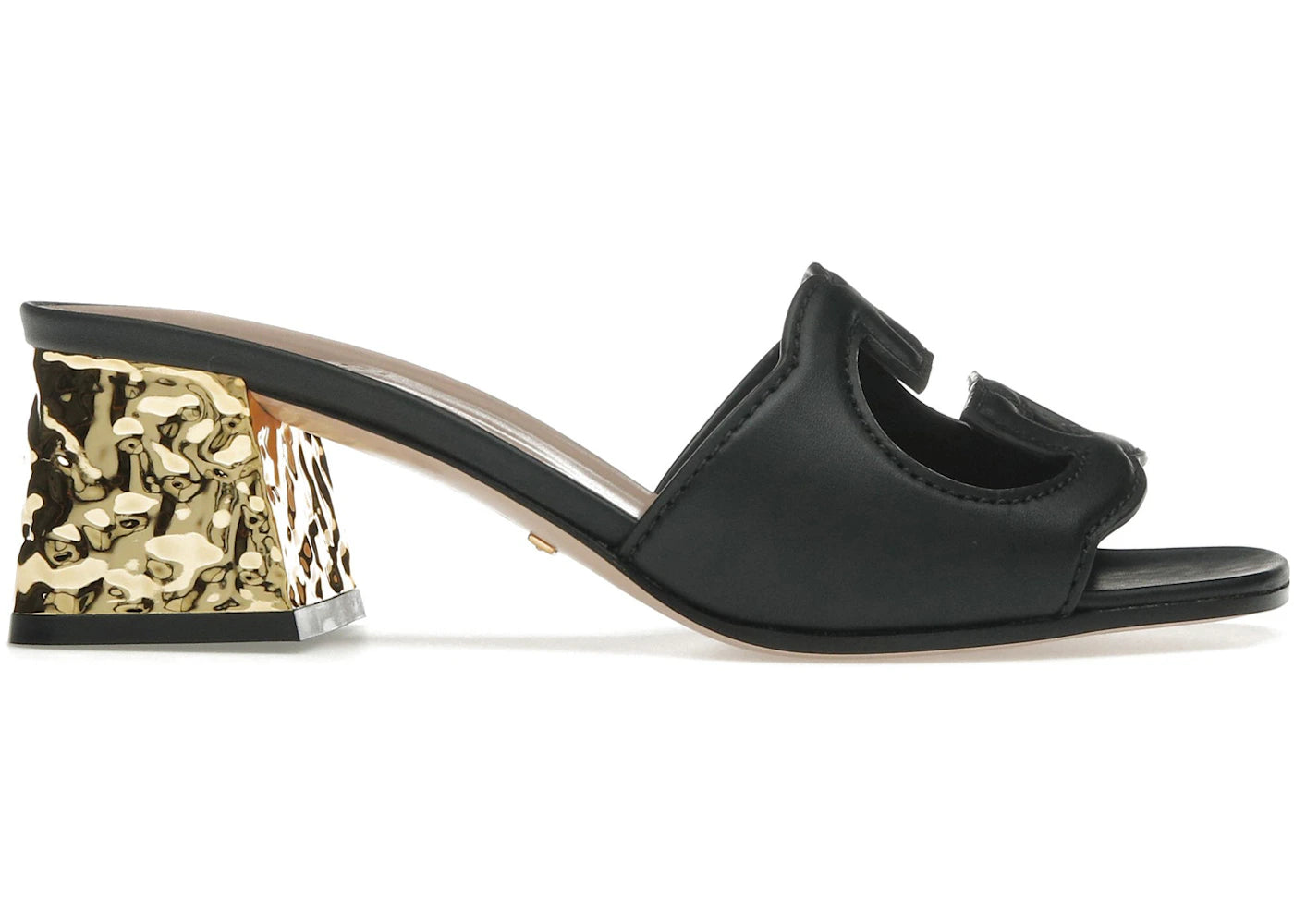 gucci interlocking g leather sandals black golden (women's)