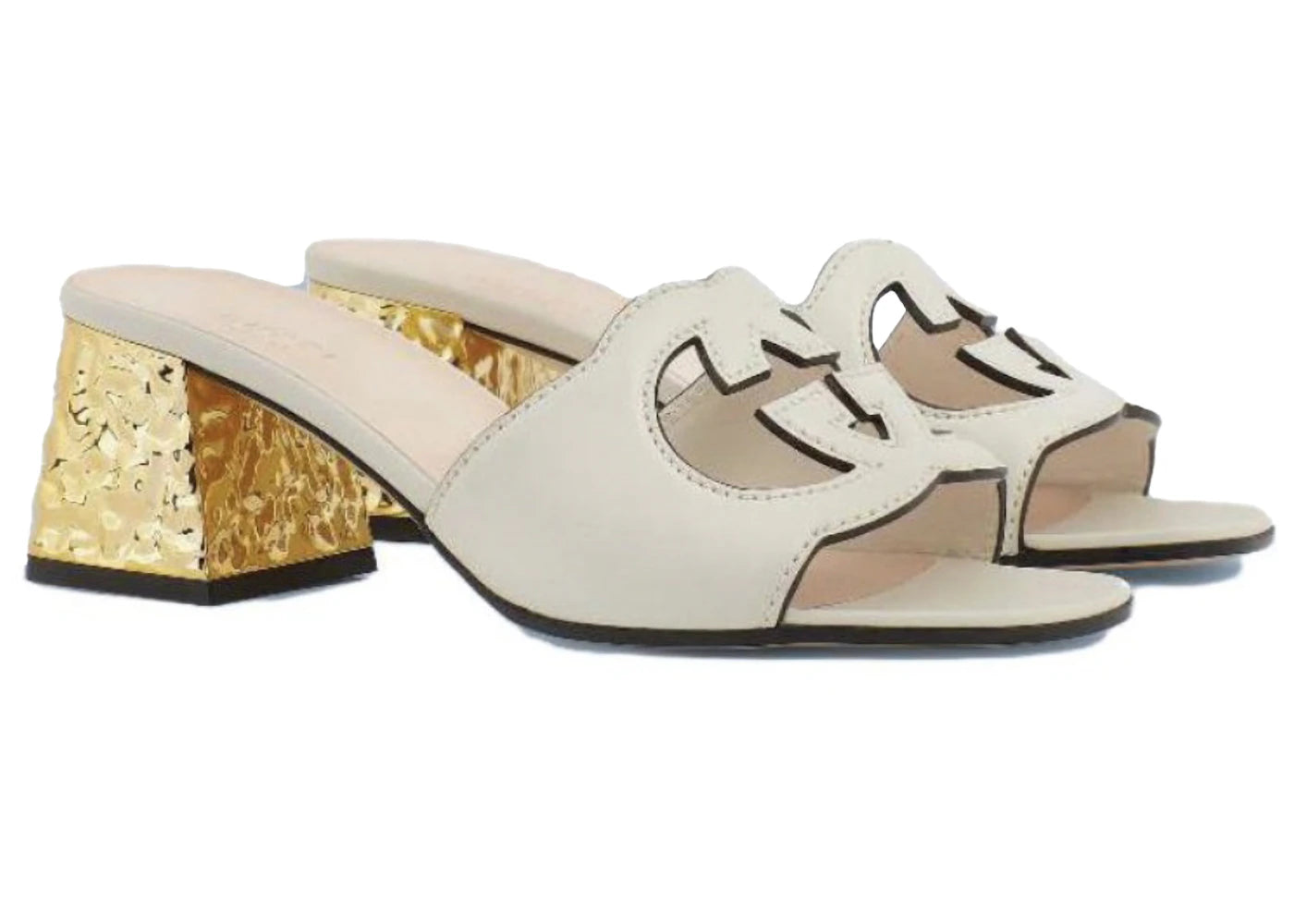 gucci interlocking g leather sandals white golden (women's)
