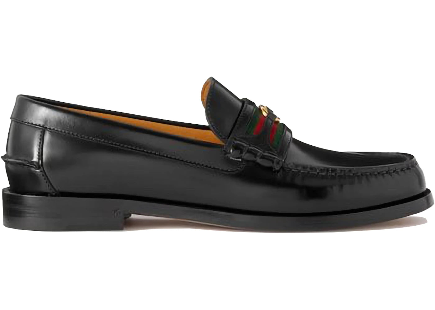 Gucci - Black Leather Men\'s Slip-On Loafers with Green & Red Webbing Gucci Gucci Horsebit Loafers with Red and Green Webbing  main image 3