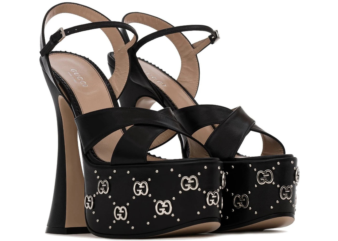 gucci interlocking g studs sandals black (women's)