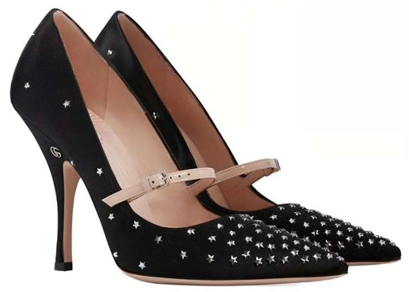 Gucci Jodie Embellished Satin Pumps Black Womens
