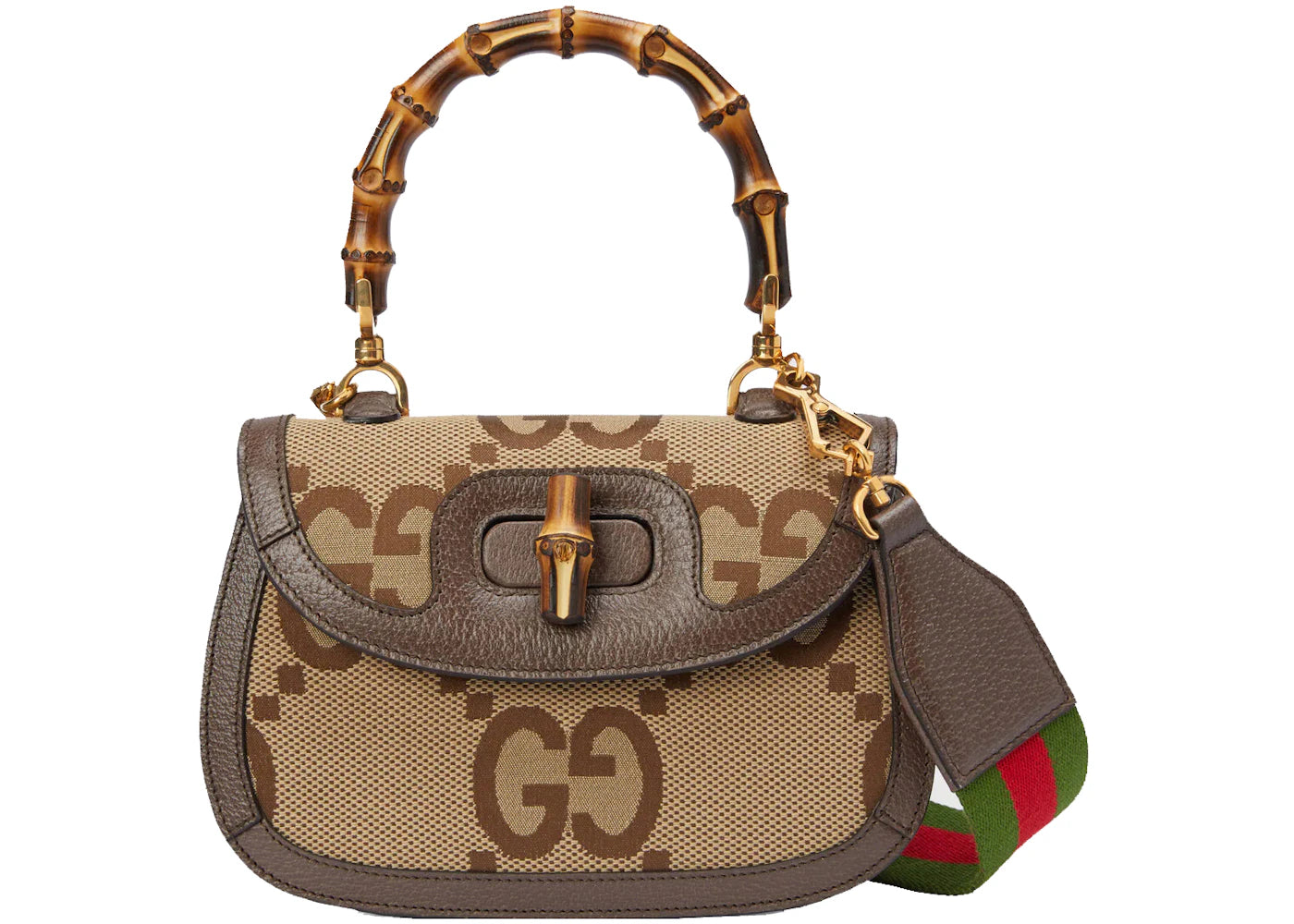 Gucci Jumbo Gg Bag With Bamboo Small Camel/Ebony