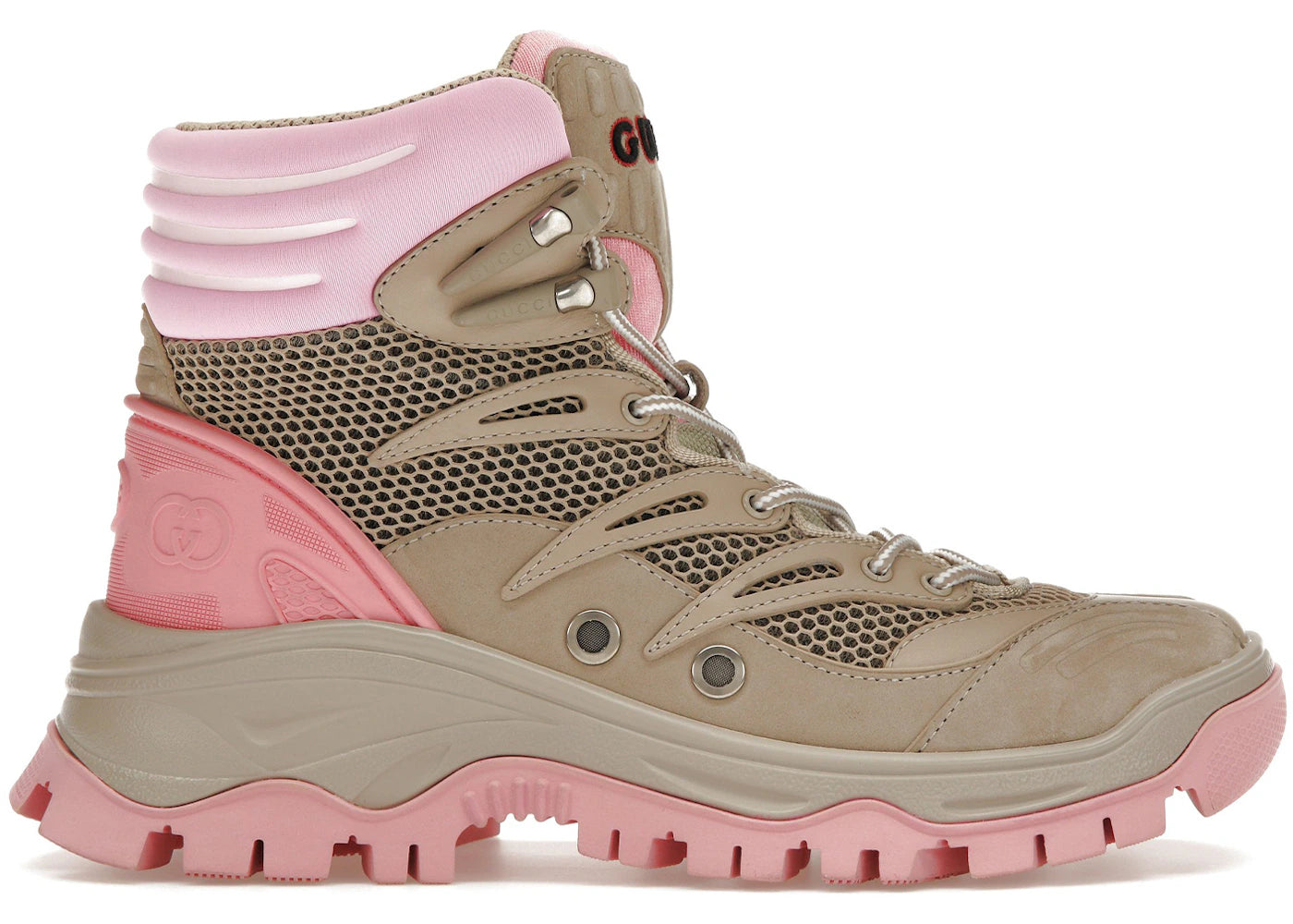 Gucci Lace Up Ankle Boot Beige Pink (Women'S)