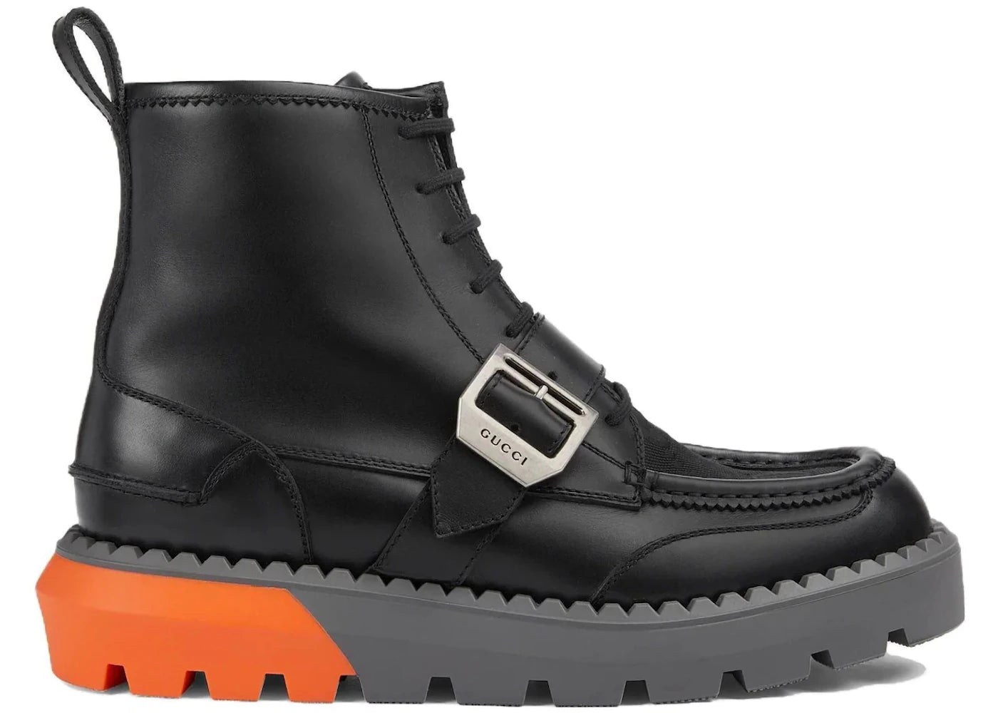 gucci lace up boot buckle black orange