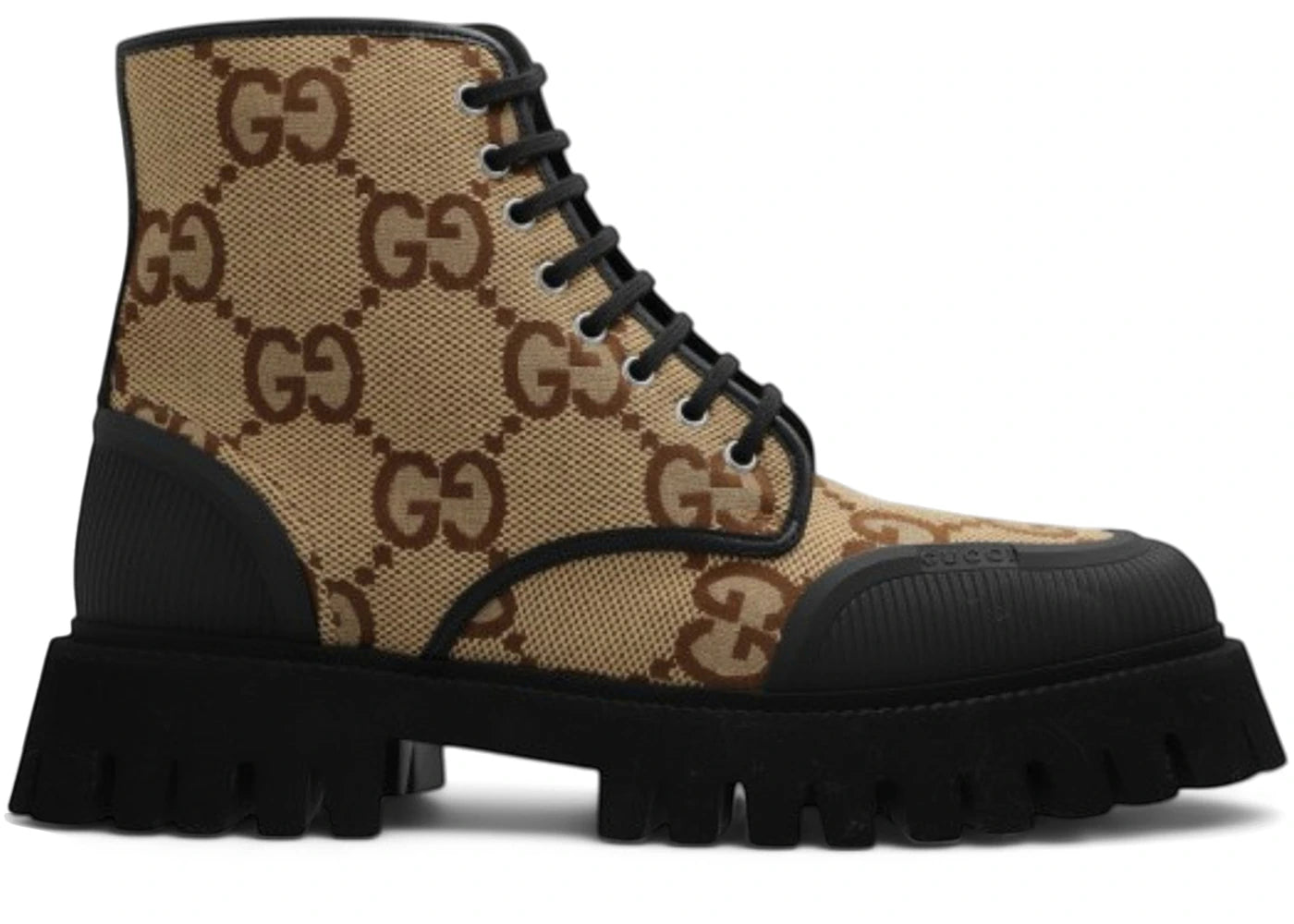 gucci lace up boot maxi gg camel