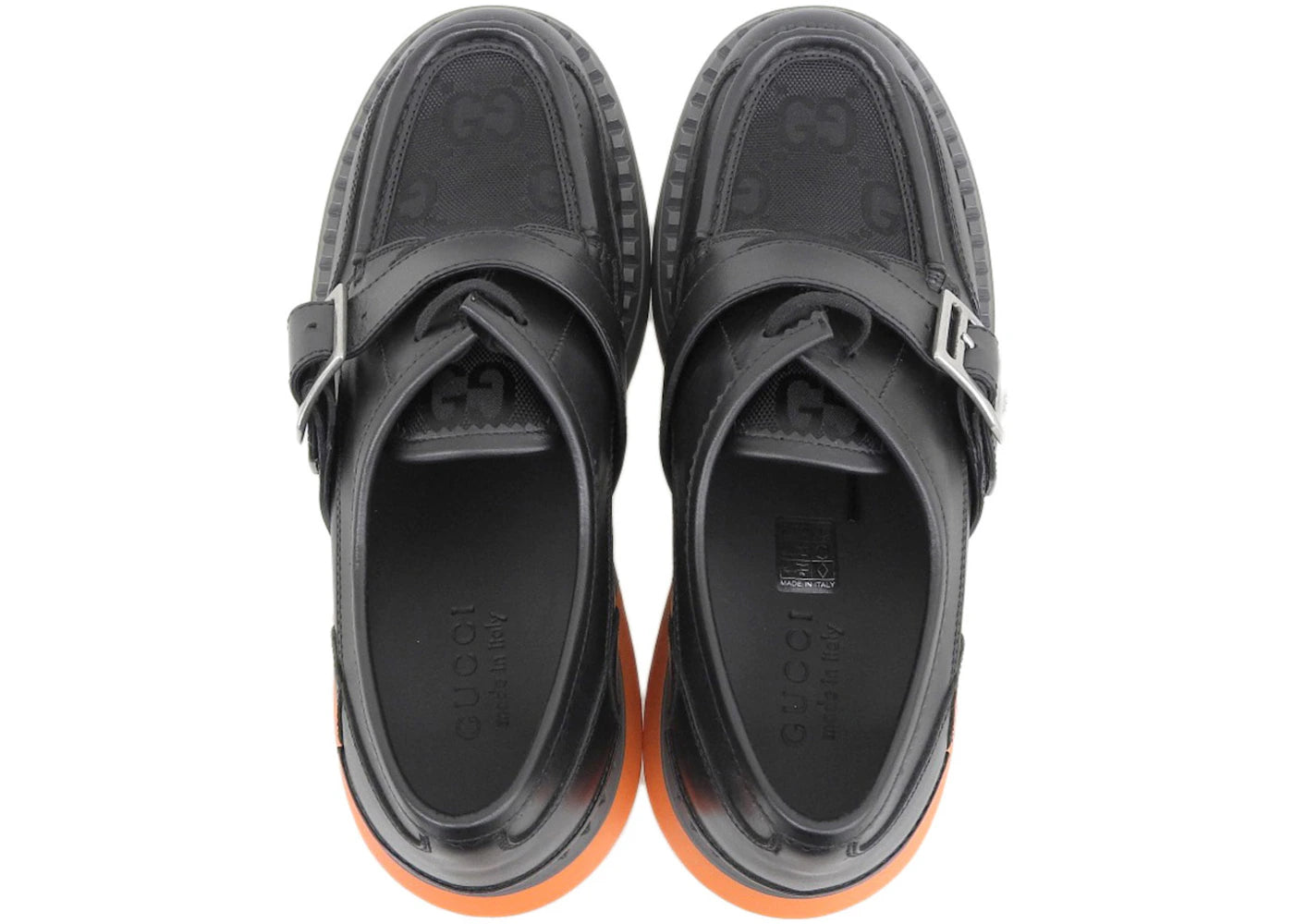 gucci lace up shoe buckle black orange