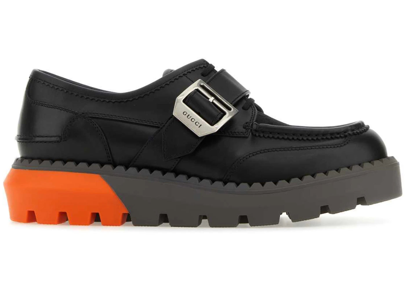 gucci lace up shoe buckle black orange