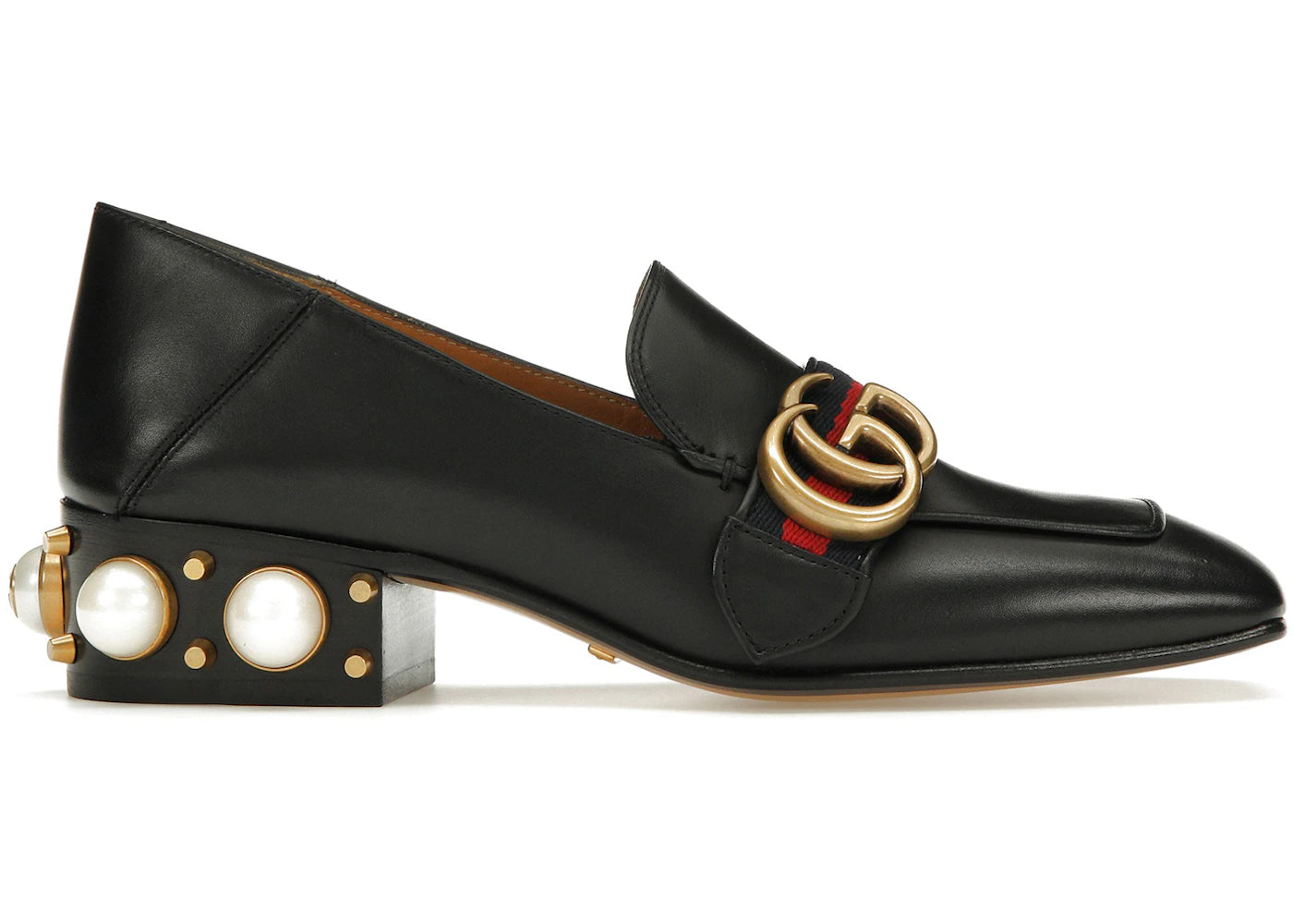 gucci leather mid-heel loafer black (women's)