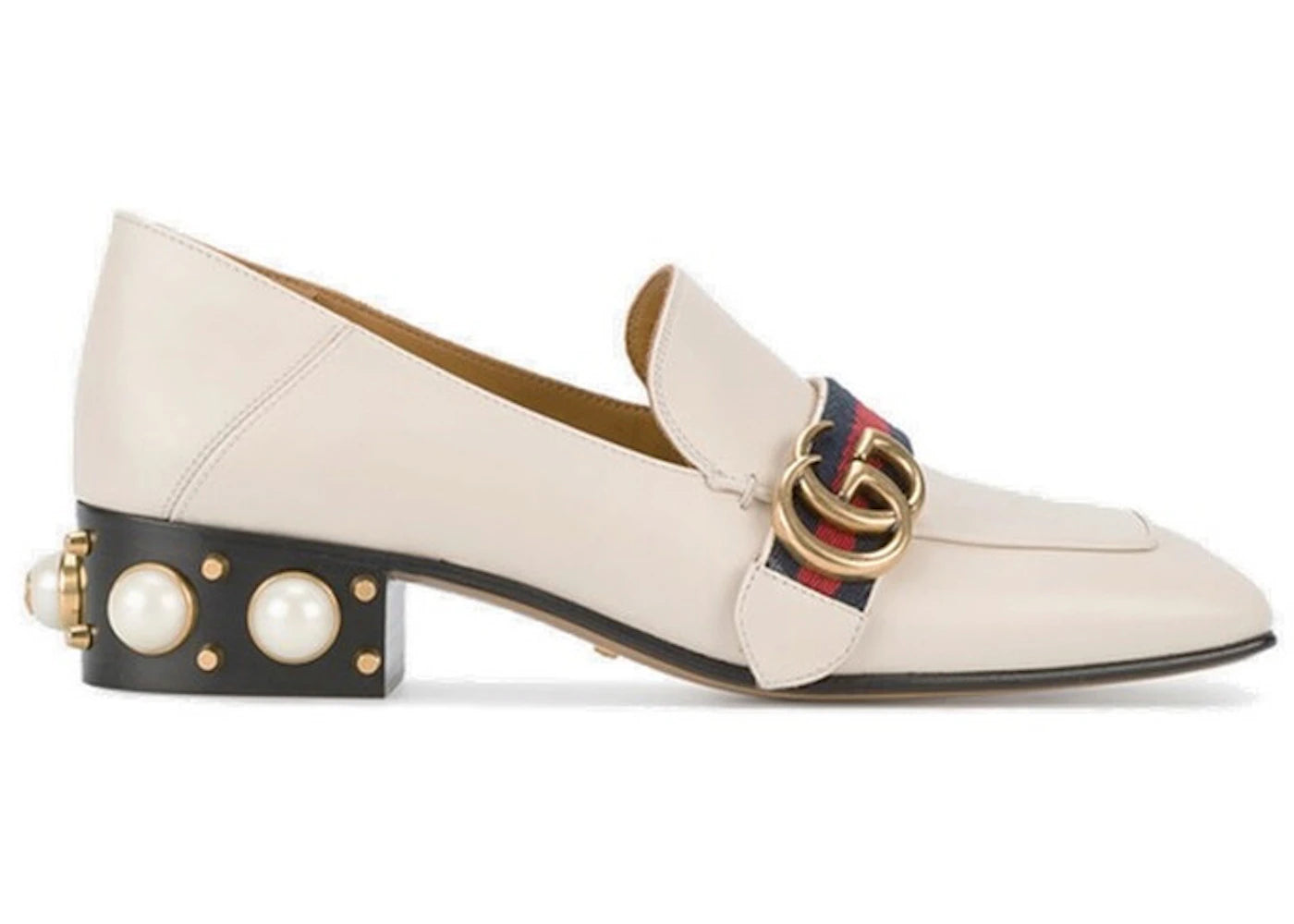 gucci leather mid-heel loafer white (women's)