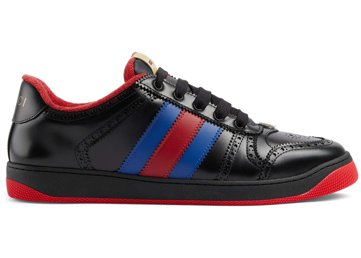 gucci leather screener sneaker black blue red