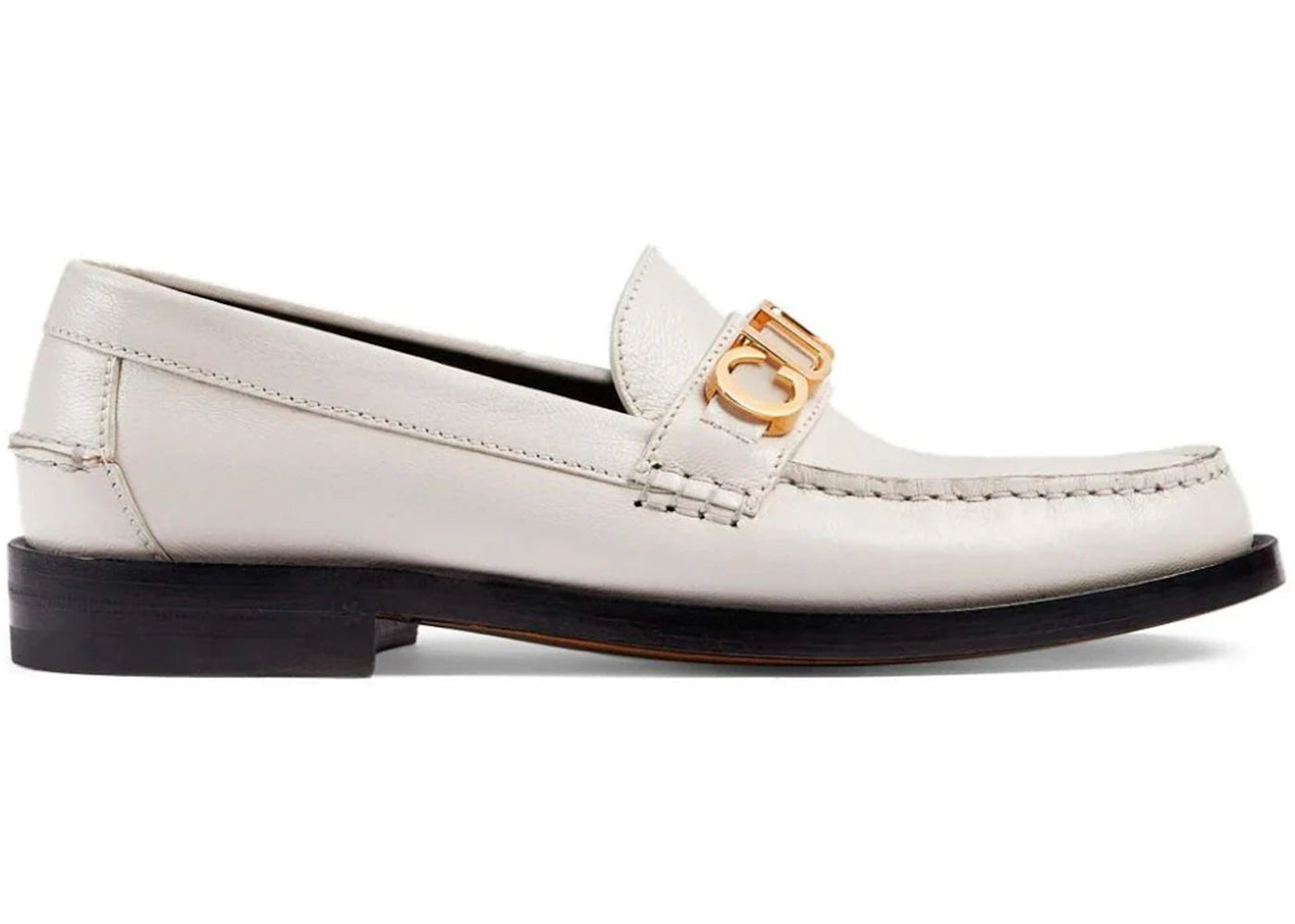 gucci logo plaque loafer white leather (women's)