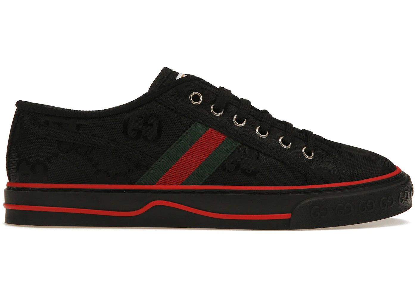 gucci off the grid tennis 1977 low econyl black gg green red