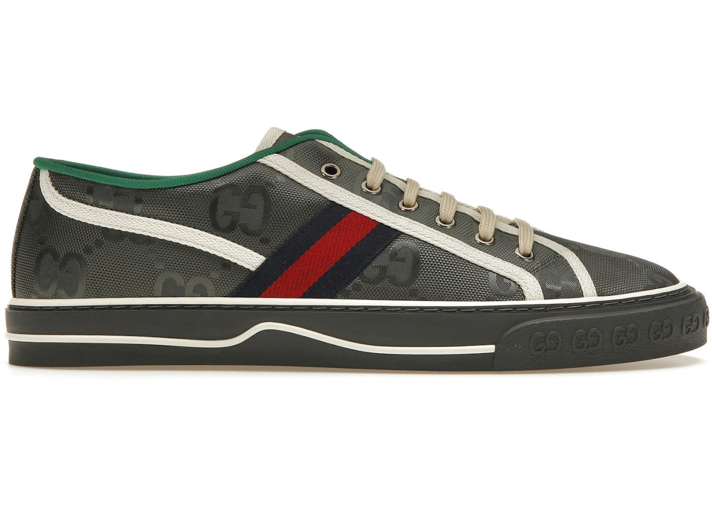 gucci off the grid tennis 1977 low econyl dark grey gg blue red white