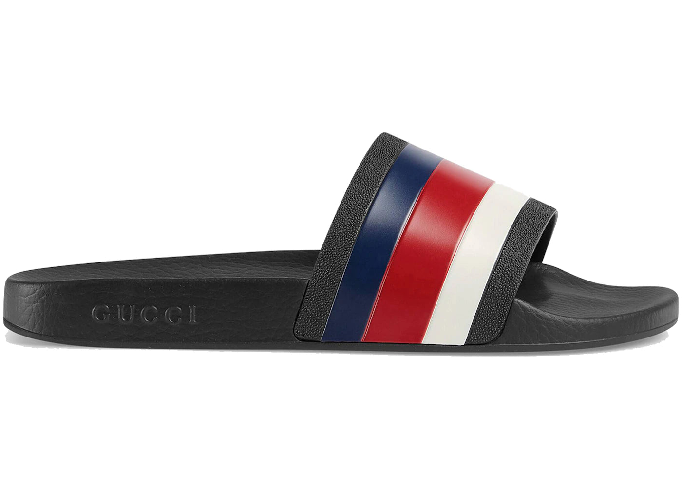 gucci pursuit pool slides blue white stripe