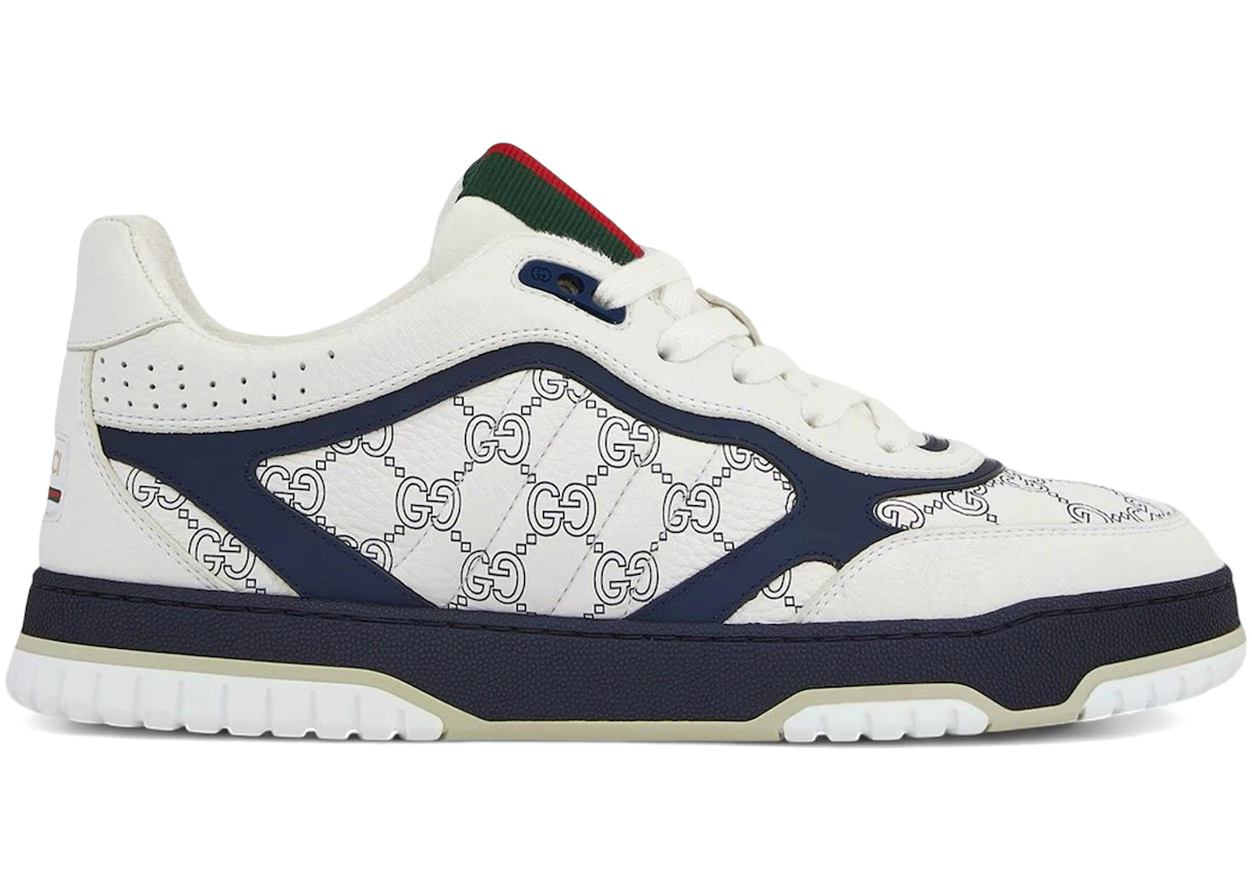 Gucci Re-Web Sneaker White Dark Blue Gg Pebbled Leather