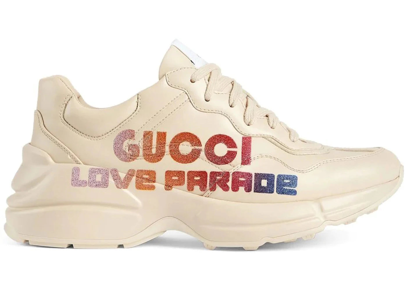 gucci rhyton glitter-logo chunky sneaker love parade off-white (women's)