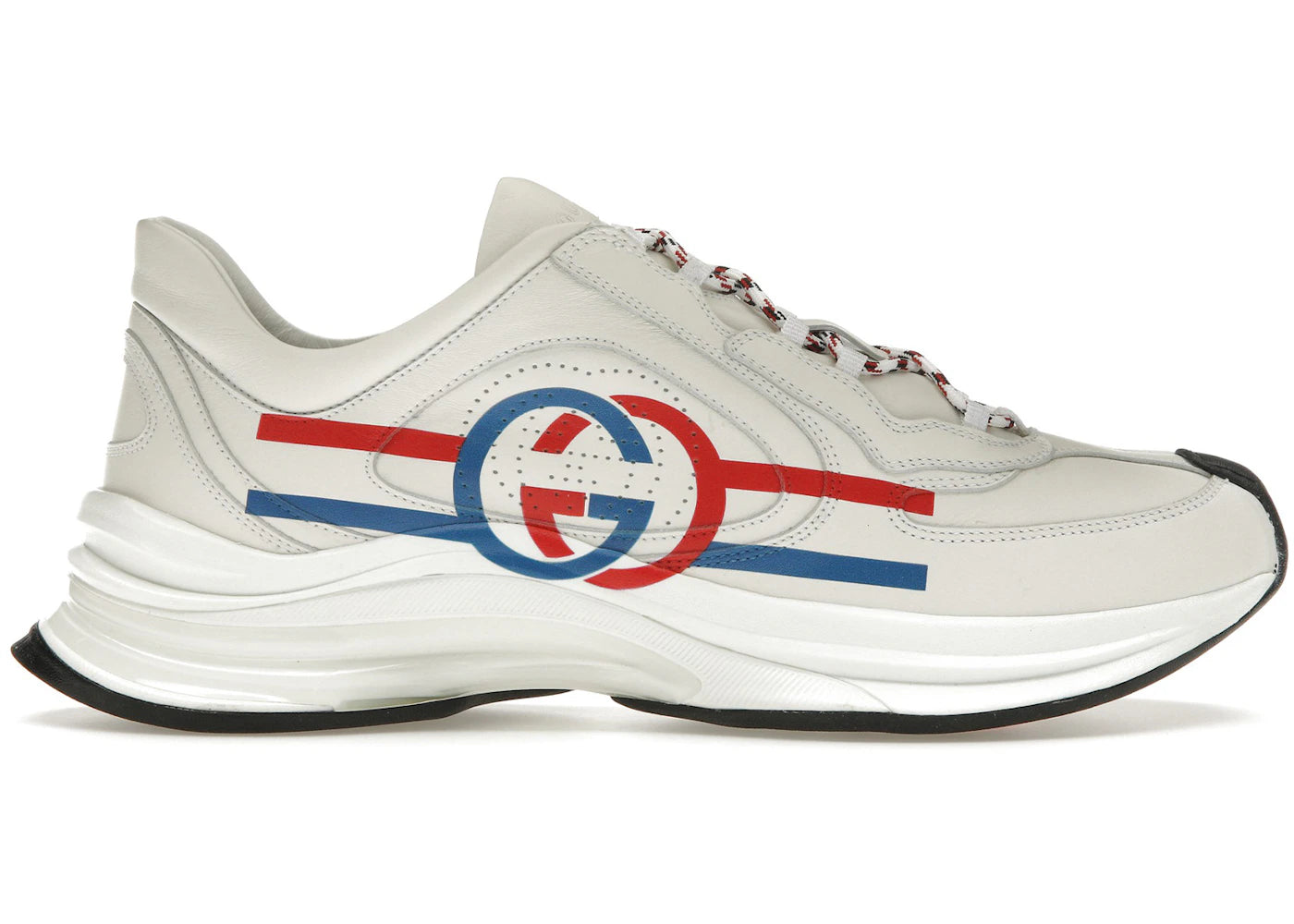 gucci run white blue red interlocking g white stripe detail