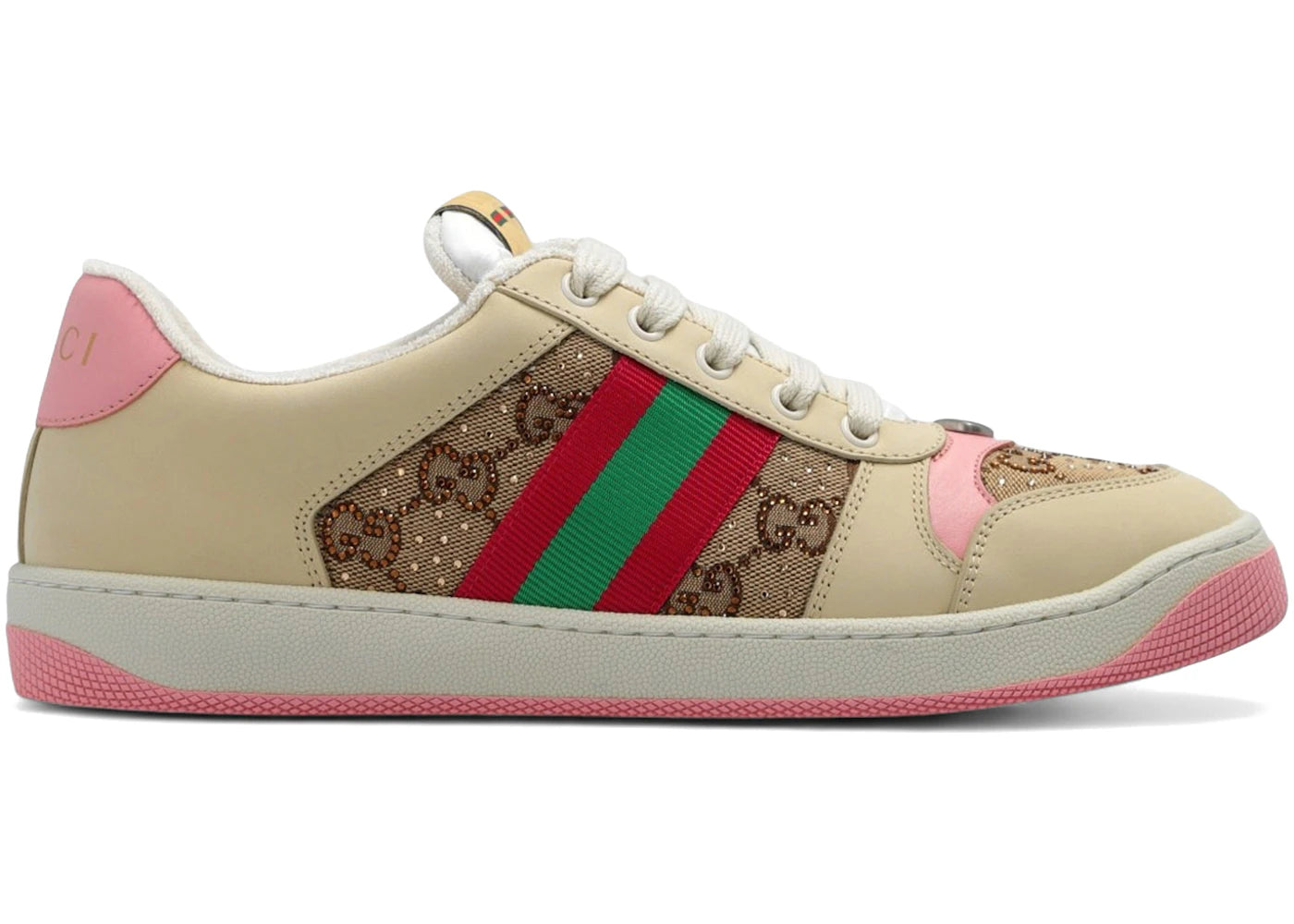 Gucci Screener Beige Dark Brown Pink Gg Canvas Crystals (Women'S)