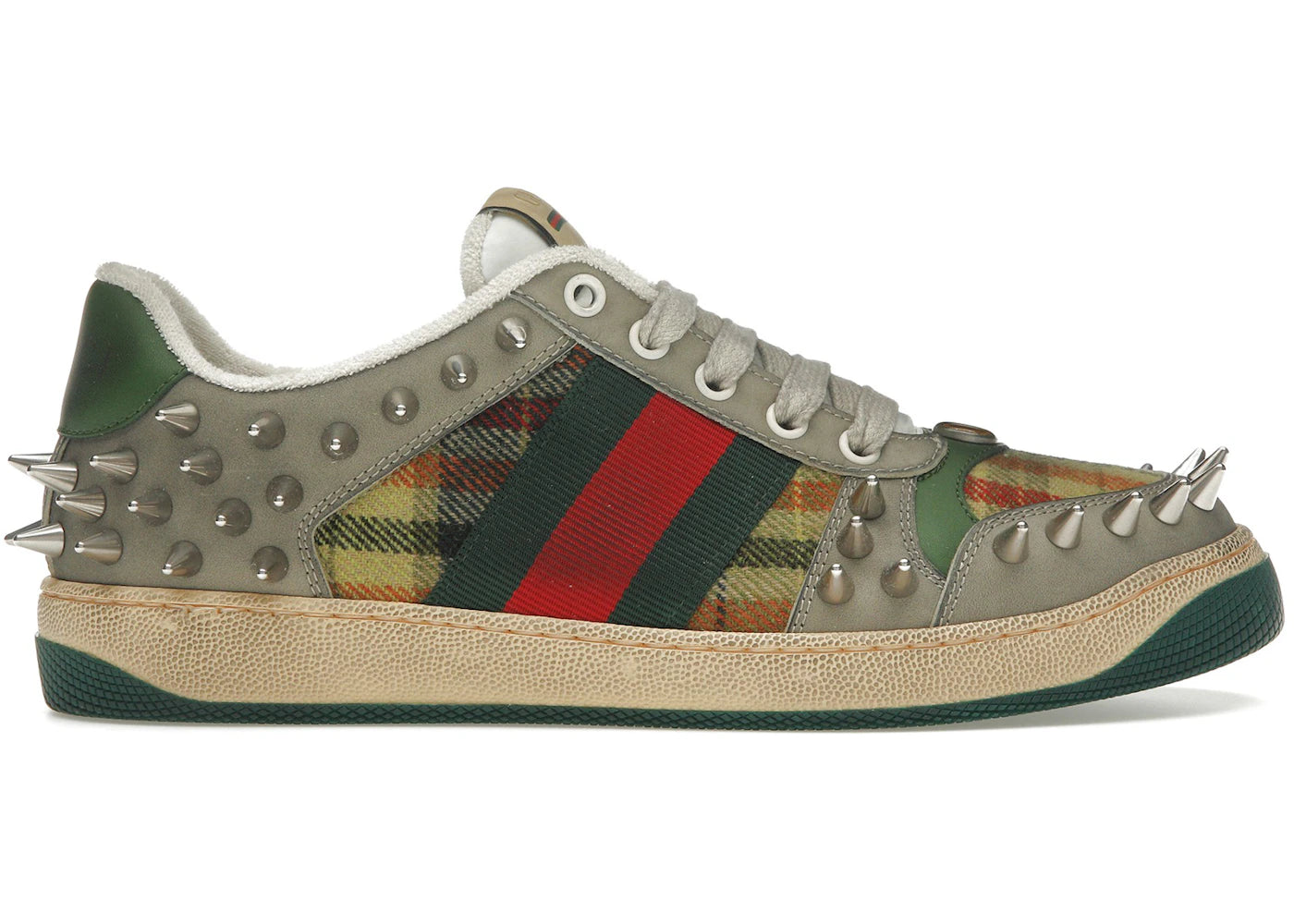 gucci screener gg leather sneaker beige metallic silver green
