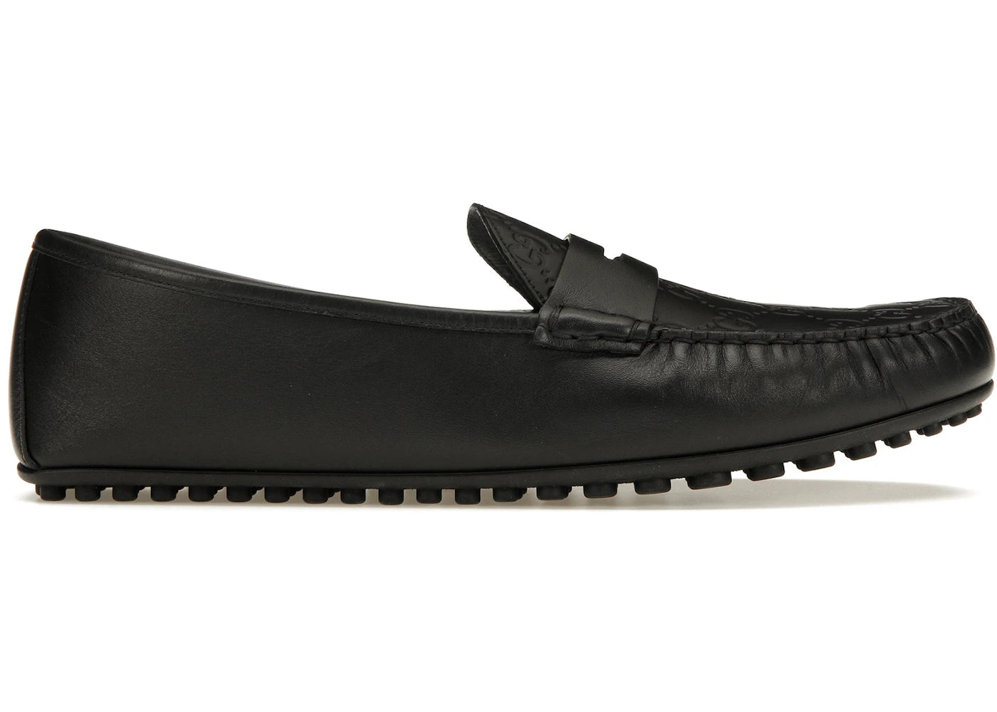 gucci signature driver black debossed leather