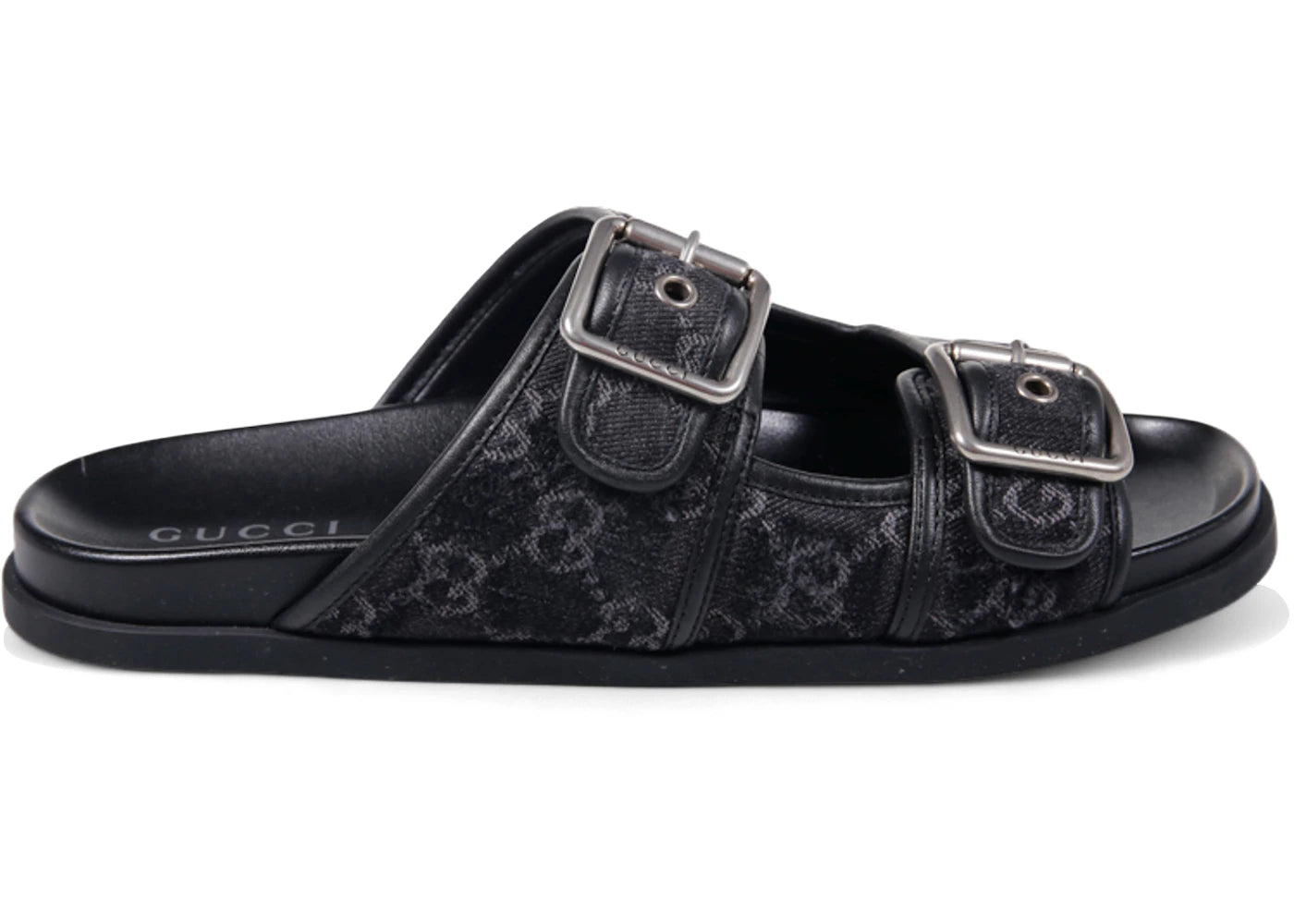Gucci Slide Sandal Buckles Black Gg Denim
