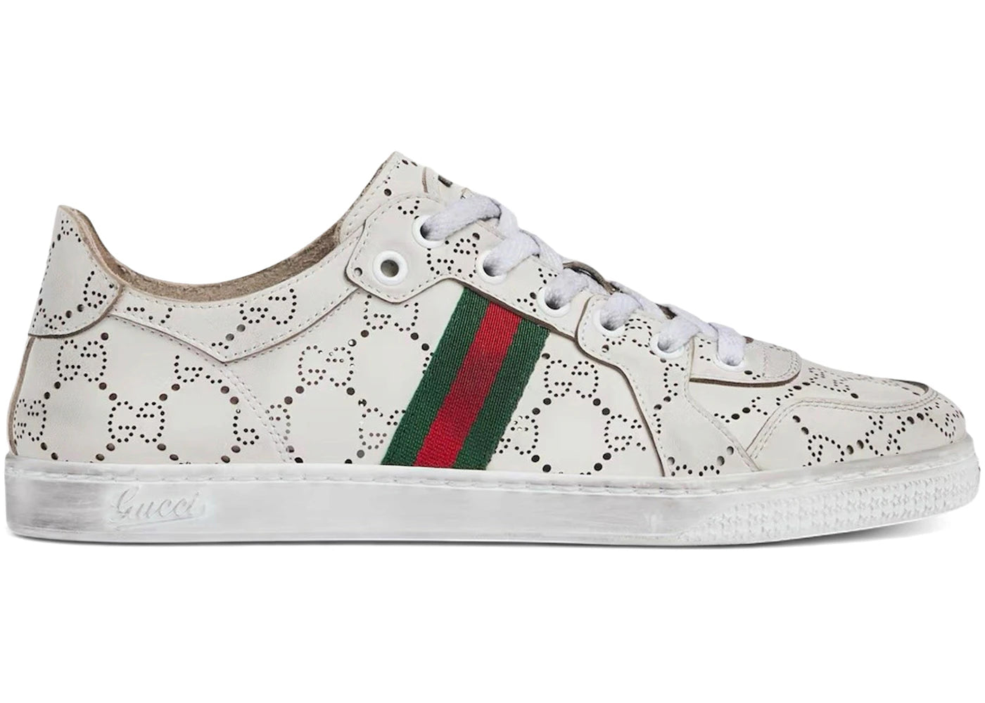 Gucci Stretch Low-Top Sneaker White Lasered Gg Leather