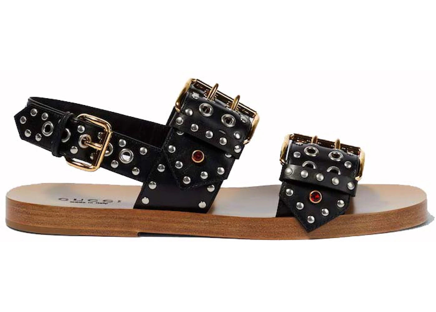 gucci studded embellished leather sandals black