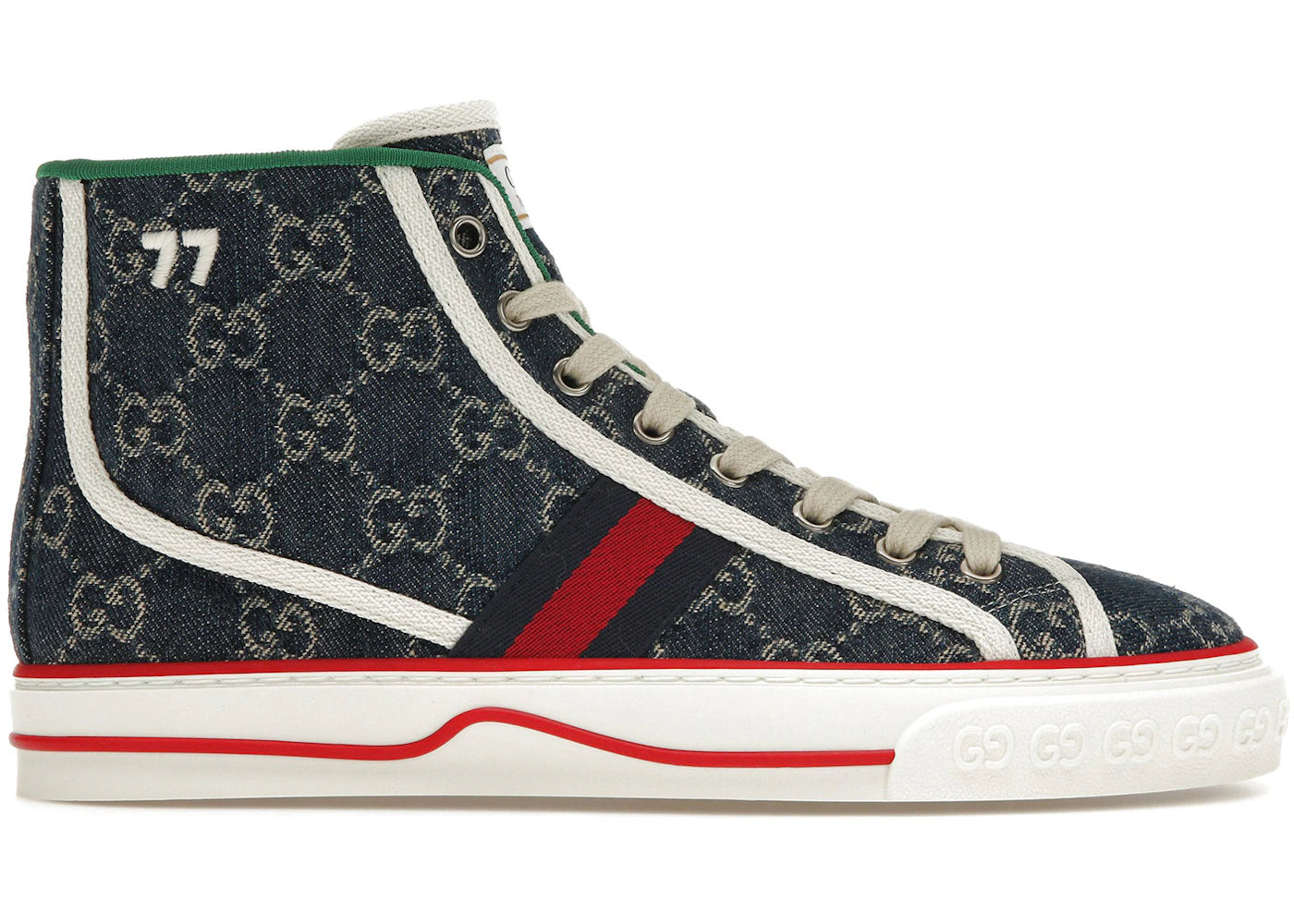 gucci tennis 1977 high top denim gg print (women's)